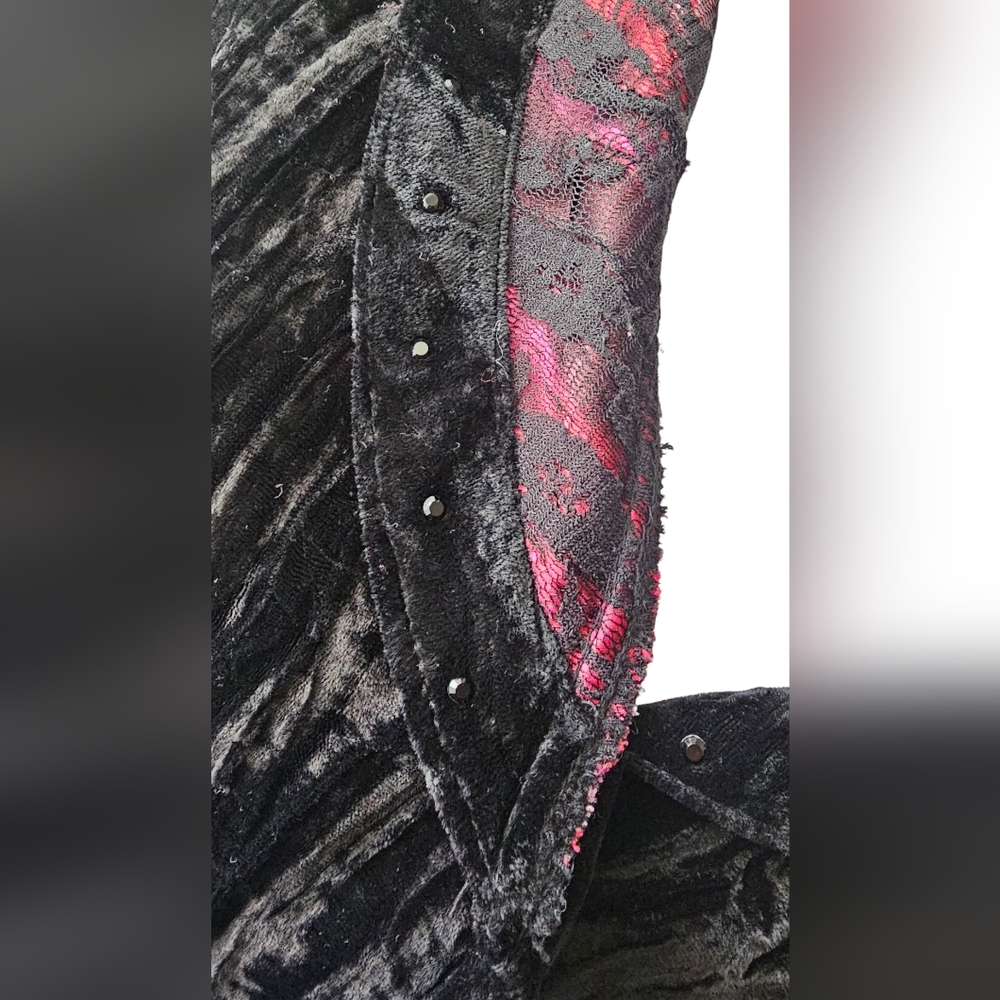 Alberto Makali Crushed Velvet Black Red Beaded‎ Jacket Large - Picture 8 of 13